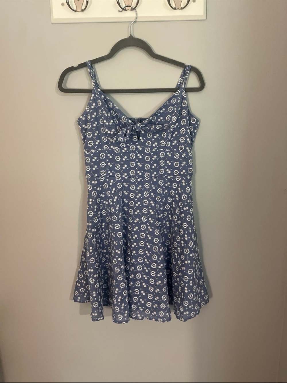 Trixxi Blue Floral Mini Dress with Bow Accent